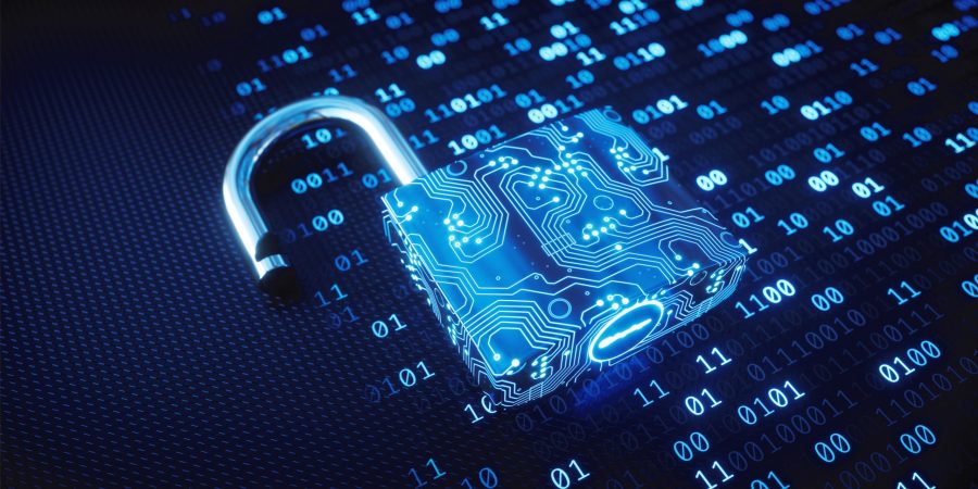 blue-circuitry-digital-lock-on-binary-code-picture-id913017342